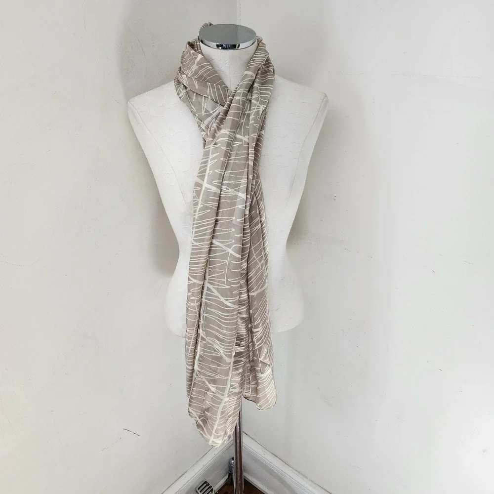 Liberty‎ of London All Silk Scarf Taupe Cream Abstract Linear Print Wrap Luxury